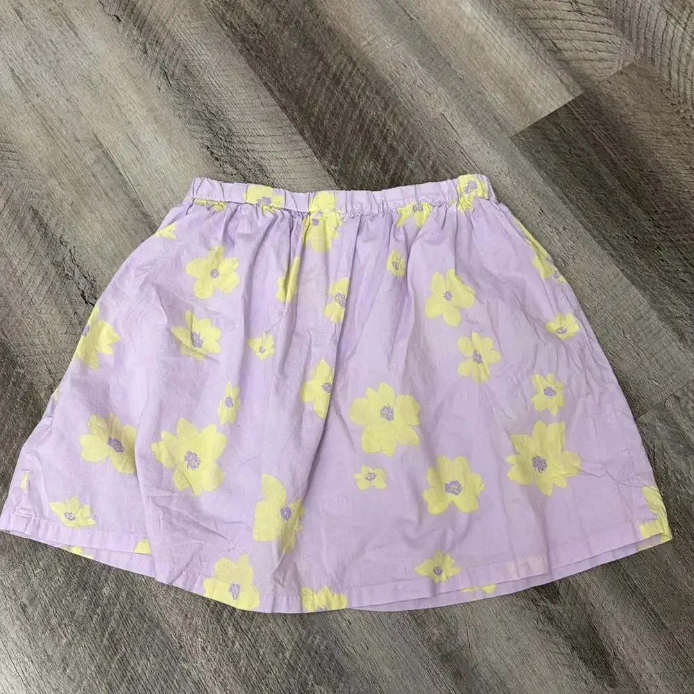 GAP Girls Lavender Floral Print Button-Front Cotton Linen Skirt Size XL(12)